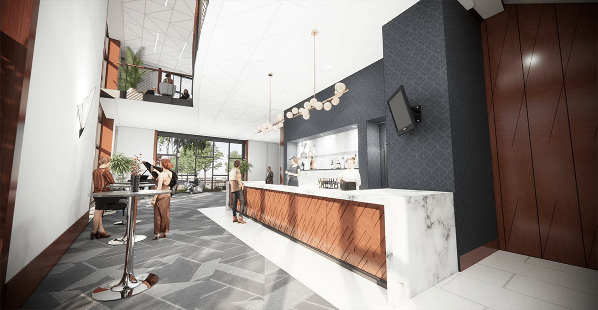 rendering of large counter bar and concession area